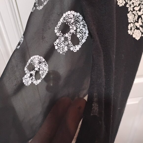 Black Racerback Tank Top Floral Skull Graphic Sheer Back Sleeveless - Picture 4 of 10